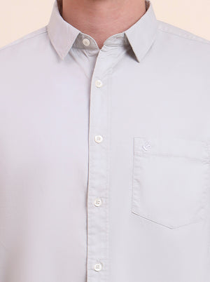Light Grey Solid Slim Fit Casual Shirt | Greenfibre