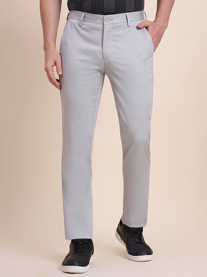 Light Grey Printed Uno Fit Casual Trouser | JadeBlue