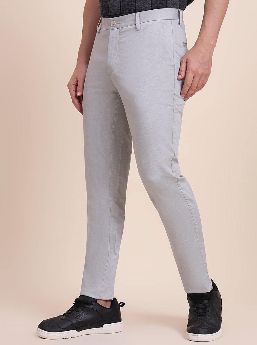 Light Grey Printed Uno Fit Casual Trouser | JadeBlue