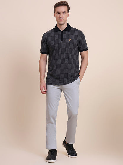 Light Grey Printed Uno Fit Casual Trouser | JadeBlue