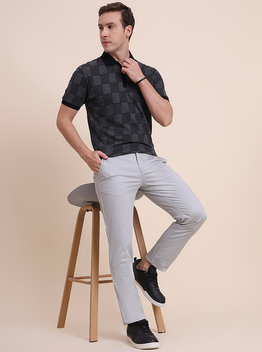 Light Grey Printed Uno Fit Casual Trouser | JadeBlue
