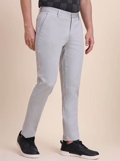Light Grey Printed Uno Fit Casual Trouser | JadeBlue