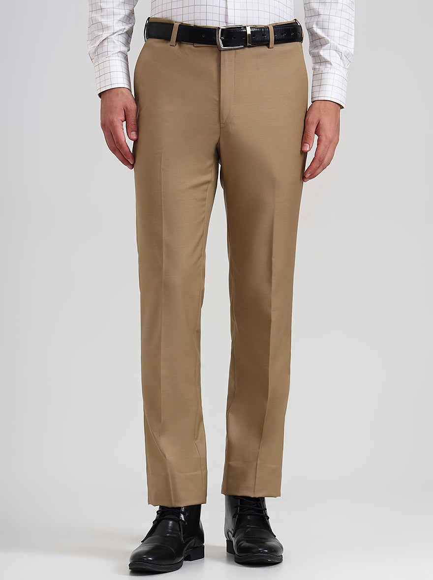 Fawn Solid Slim Fit Formal Trouser | Metal
