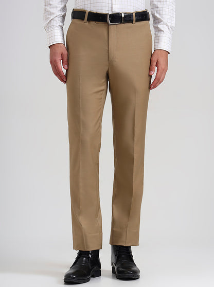 Fawn Solid Slim Fit Formal Trouser | Metal