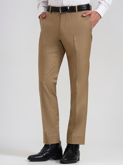 Fawn Solid Slim Fit Formal Trouser | Metal
