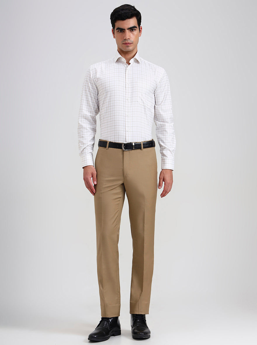 Fawn Solid Slim Fit Formal Trouser | Metal