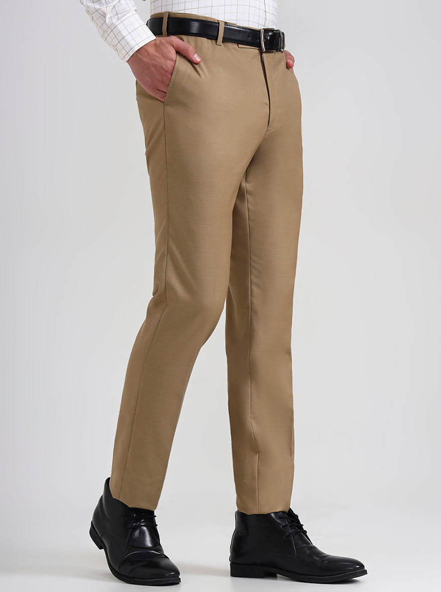 Fawn Solid Slim Fit Formal Trouser | Metal