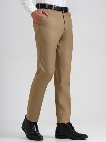 Fawn Solid Slim Fit Formal Trouser | Metal