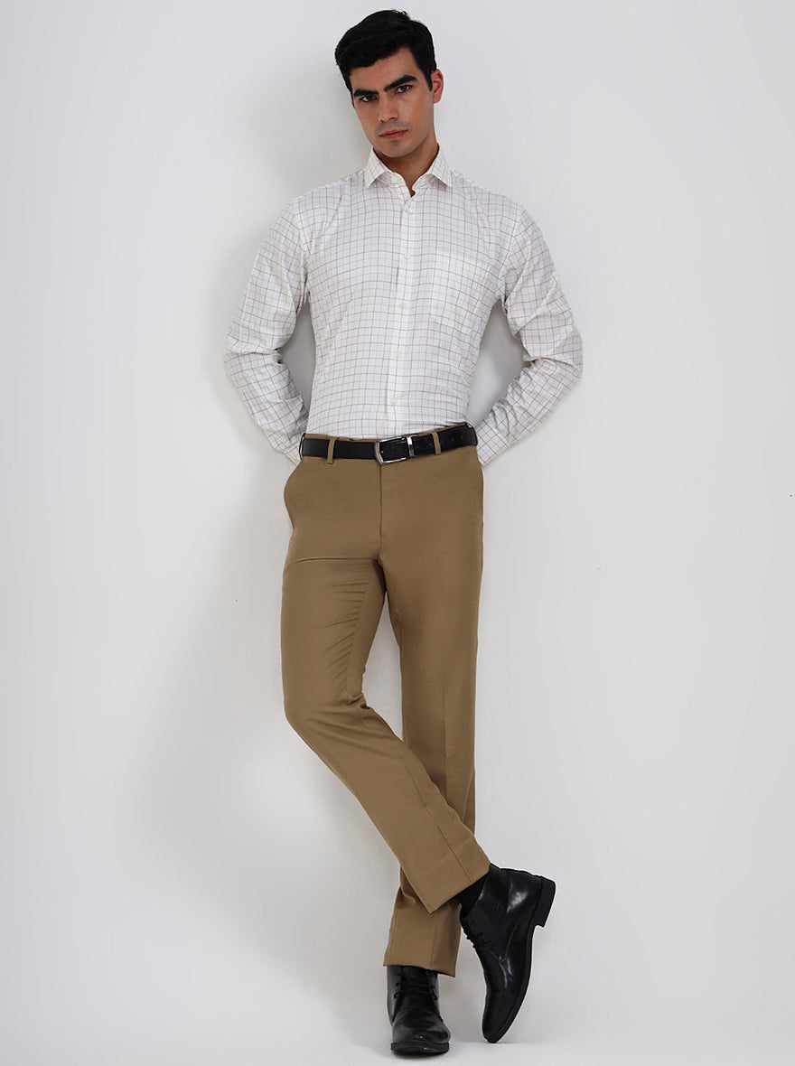 Fawn Solid Slim Fit Formal Trouser | Metal