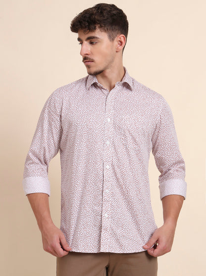 Orange & White Printed Tailored Fit Semi Casual Shirt | JadeBlue