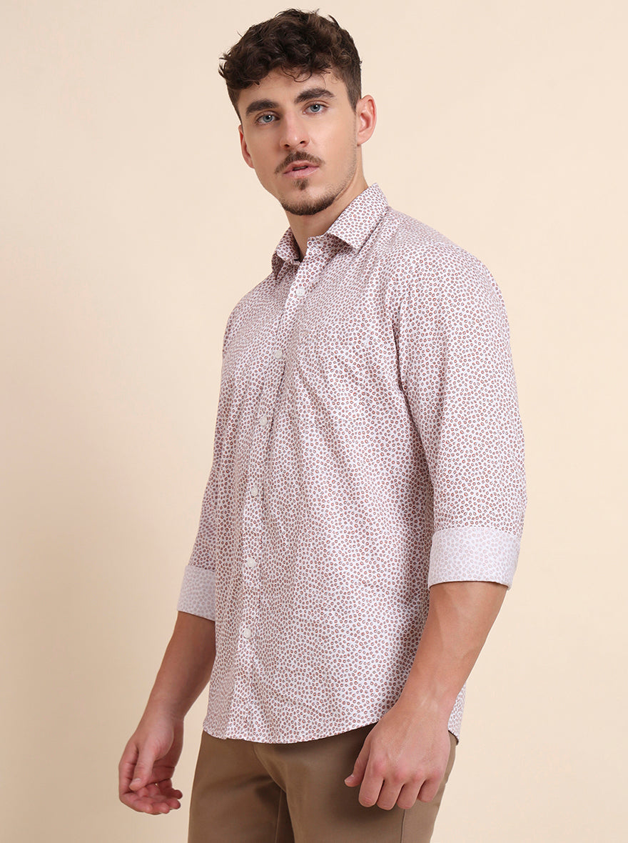 Orange & White Printed Tailored Fit Semi Casual Shirt | JadeBlue