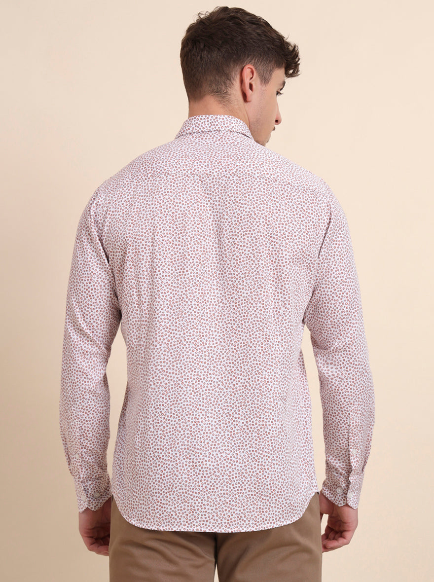 Orange & White Printed Tailored Fit Semi Casual Shirt | JadeBlue