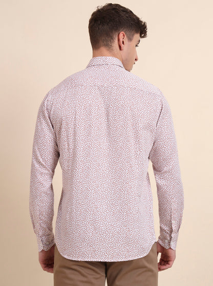 Orange & White Printed Tailored Fit Semi Casual Shirt | JadeBlue