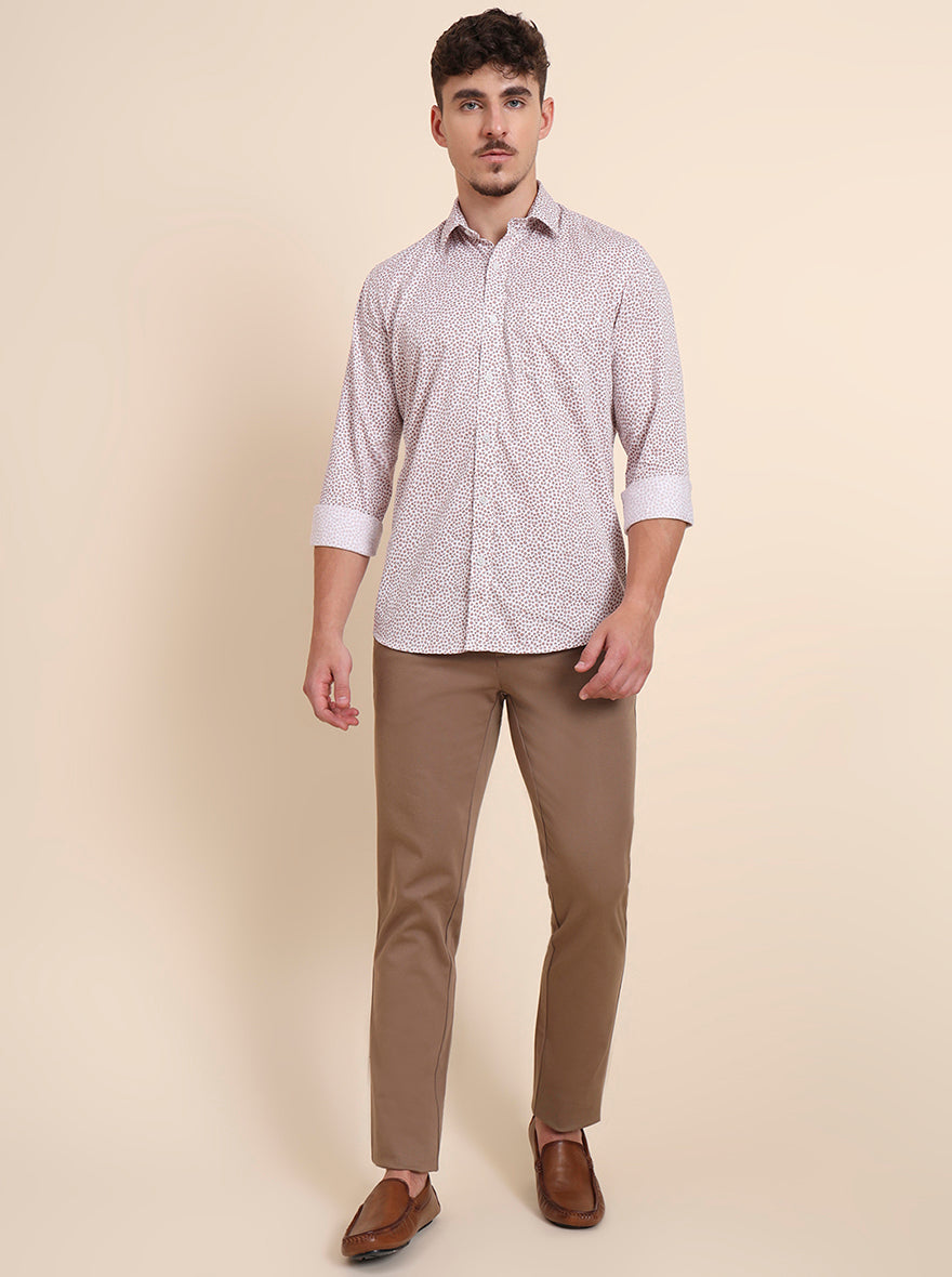 Orange & White Printed Tailored Fit Semi Casual Shirt | JadeBlue