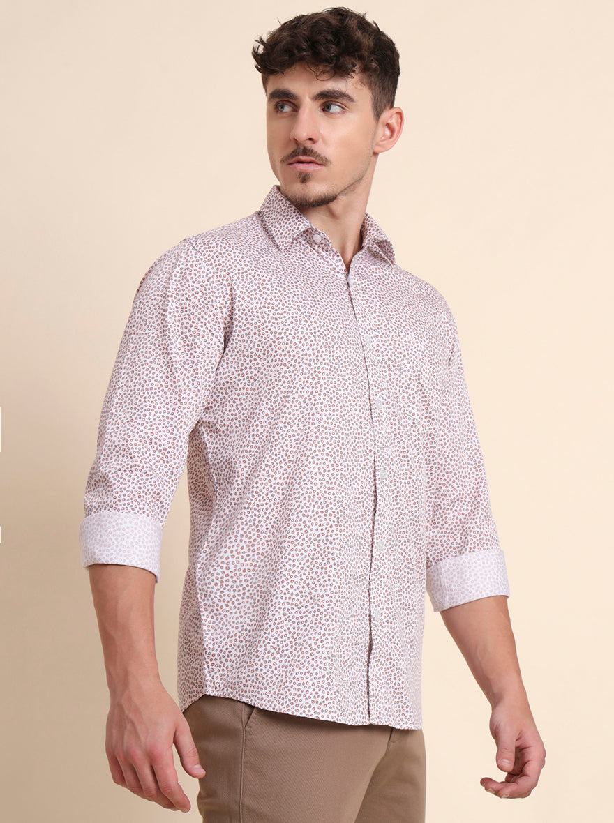 Orange & White Printed Tailored Fit Semi Casual Shirt | JadeBlue