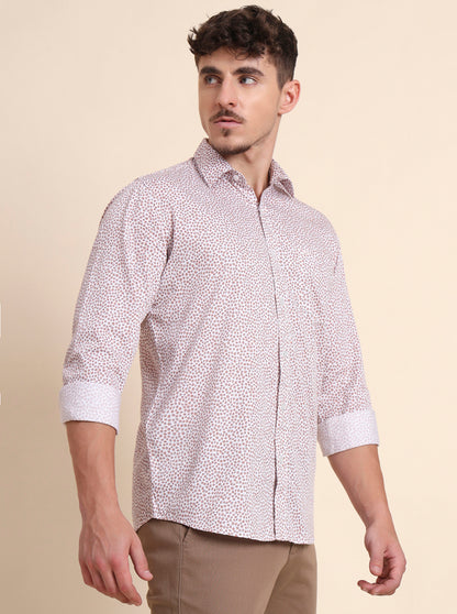 Orange & White Printed Tailored Fit Semi Casual Shirt | JadeBlue