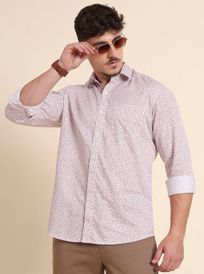 Orange & White Printed Tailored Fit Semi Casual Shirt | JadeBlue