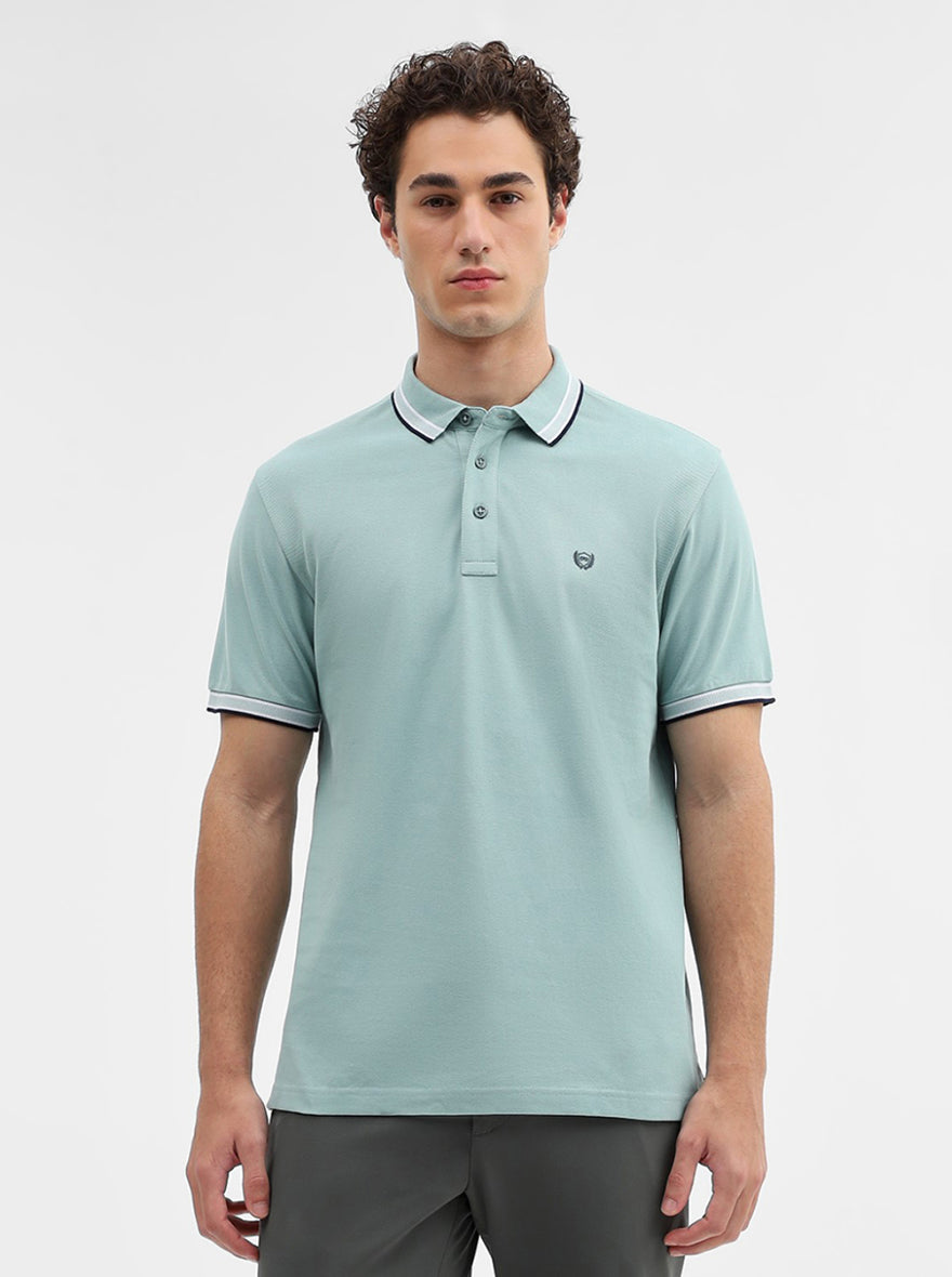 Mint Green Solid Slim Fit Polo T-Shirt | JadeBlue