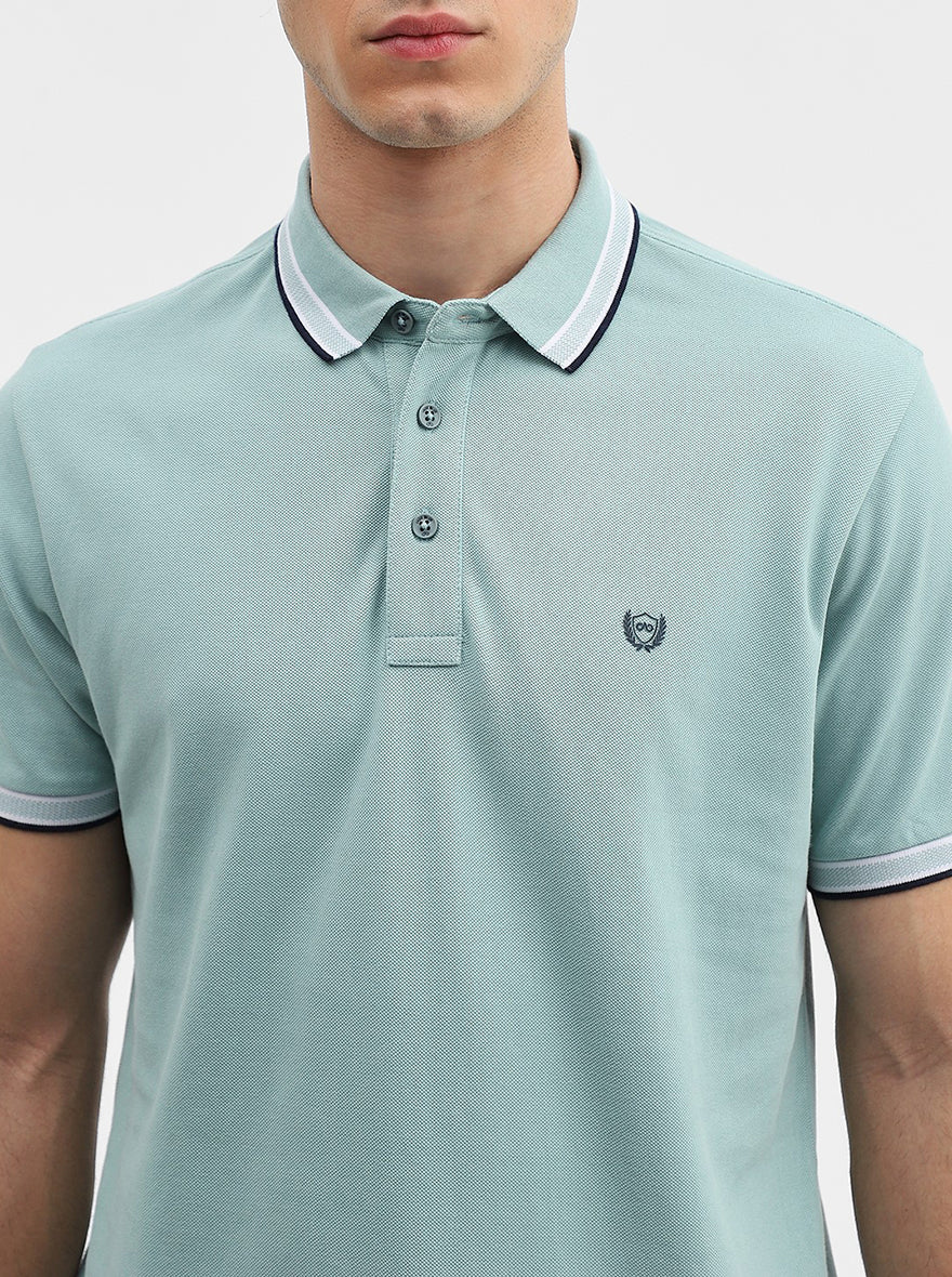 Mint Green Solid Slim Fit Polo T-Shirt | JadeBlue