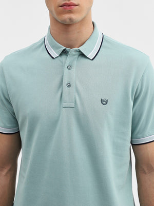 Mint Green Solid Slim Fit Polo T-Shirt | JadeBlue