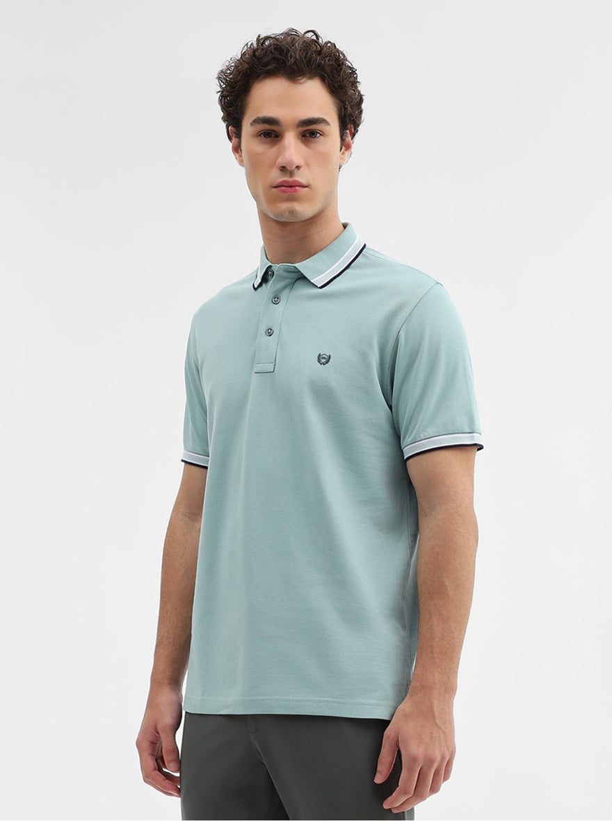 Mint Green Solid Slim Fit Polo T-Shirt | JadeBlue