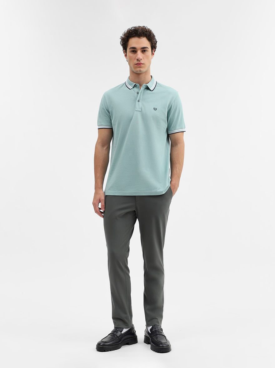 Mint Green Solid Slim Fit Polo T-Shirt | JadeBlue
