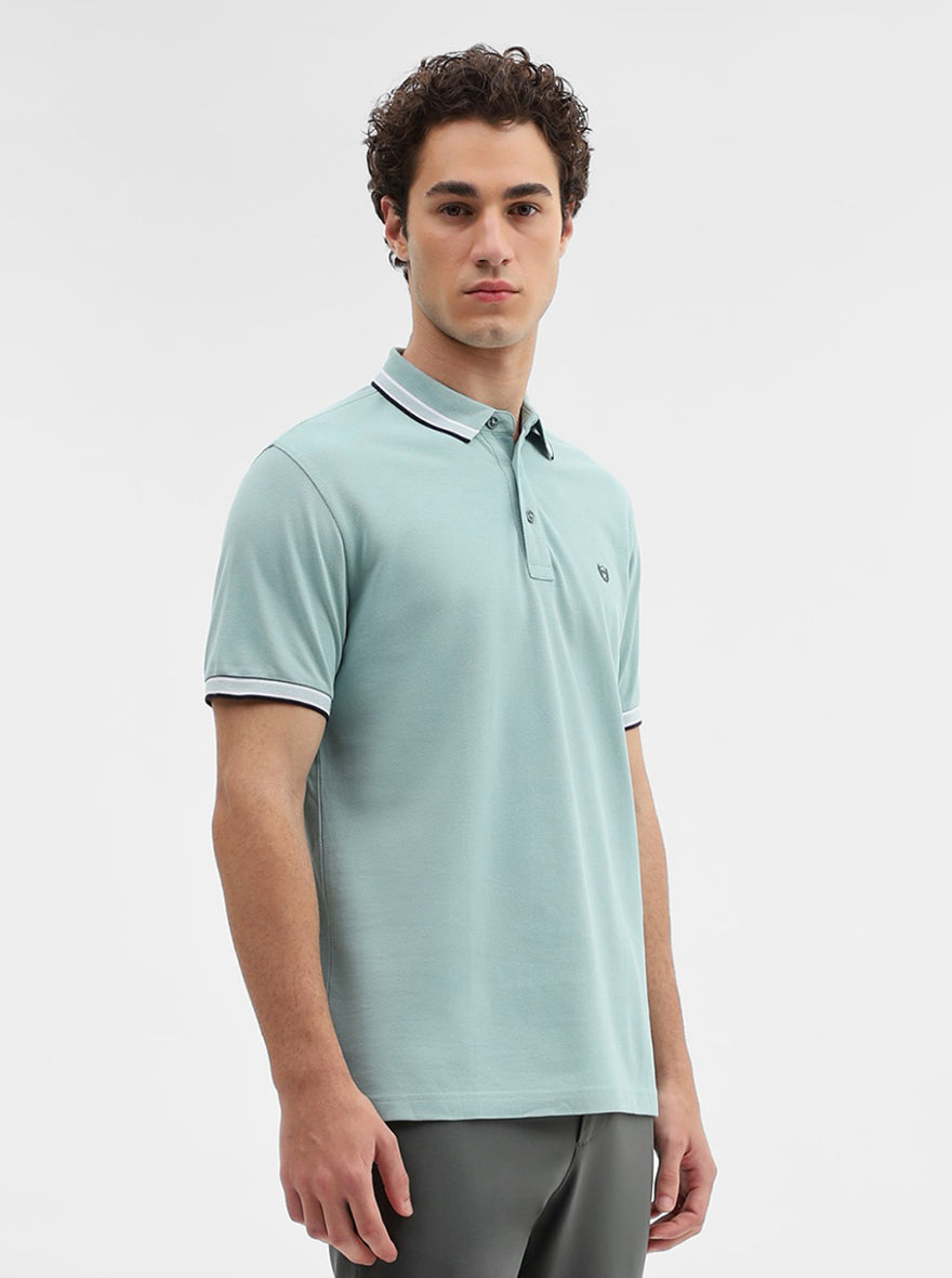Mint Green Solid Slim Fit Polo T-Shirt | JadeBlue