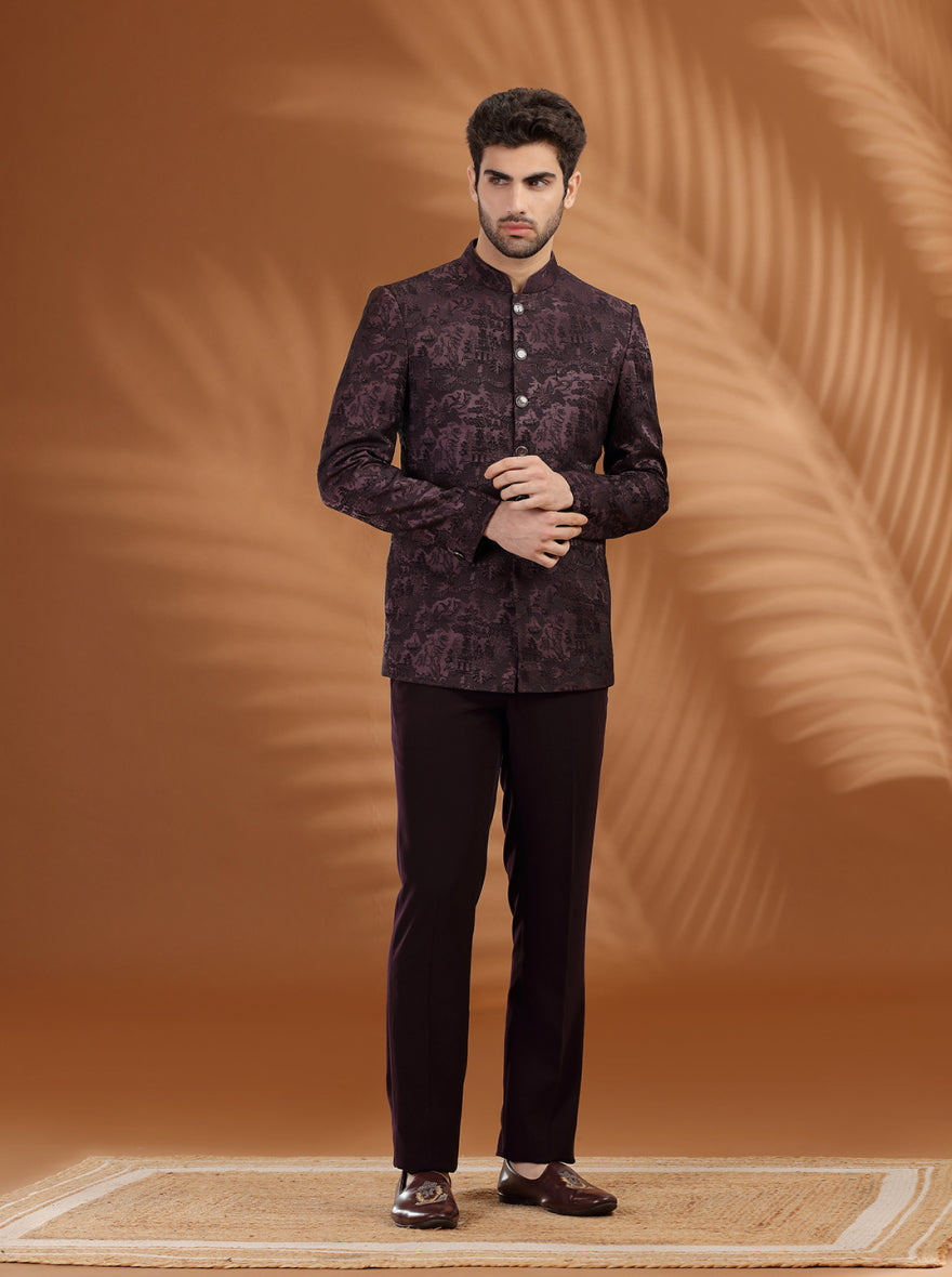 Charcol Black Self Textured  Jodhpuri Suit | JB X JB