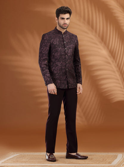 Charcol Black Self Textured  Jodhpuri Suit | JB X JB