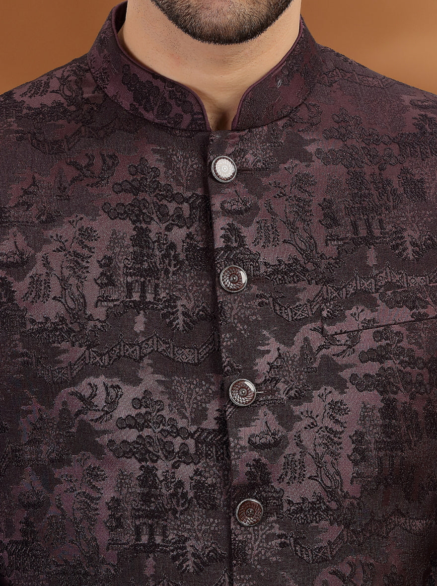 Charcol Black Self Textured  Jodhpuri Suit | JB X JB