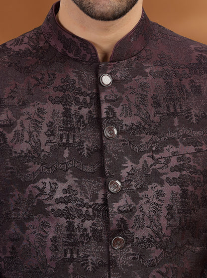 Charcol Black Self Textured  Jodhpuri Suit | JB X JB