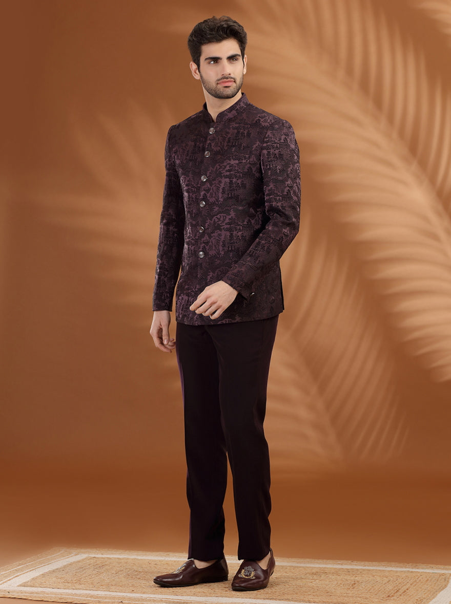 Charcol Black Self Textured  Jodhpuri Suit | JB X JB