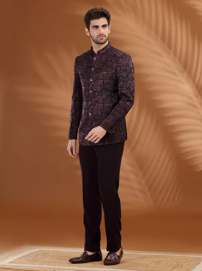 Charcol Black Self Textured  Jodhpuri Suit | JB X JB