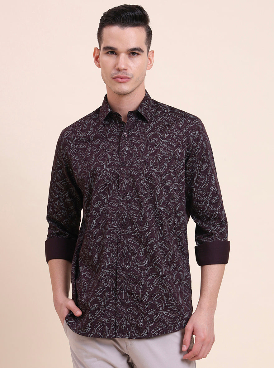 Wine Printed Smart Fit Semi Casual Shirt | Greenfibre