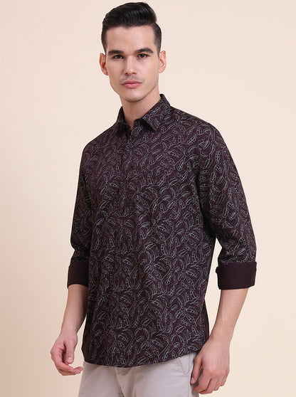 Wine Printed Smart Fit Semi Casual Shirt | Greenfibre
