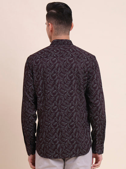 Wine Printed Smart Fit Semi Casual Shirt | Greenfibre