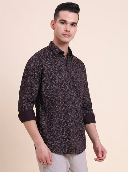 Wine Printed Smart Fit Semi Casual Shirt | Greenfibre