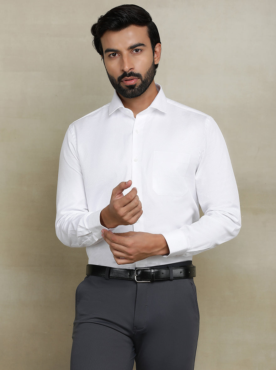 White Dobby Regular Fit Formal Shirt | JadeBlue