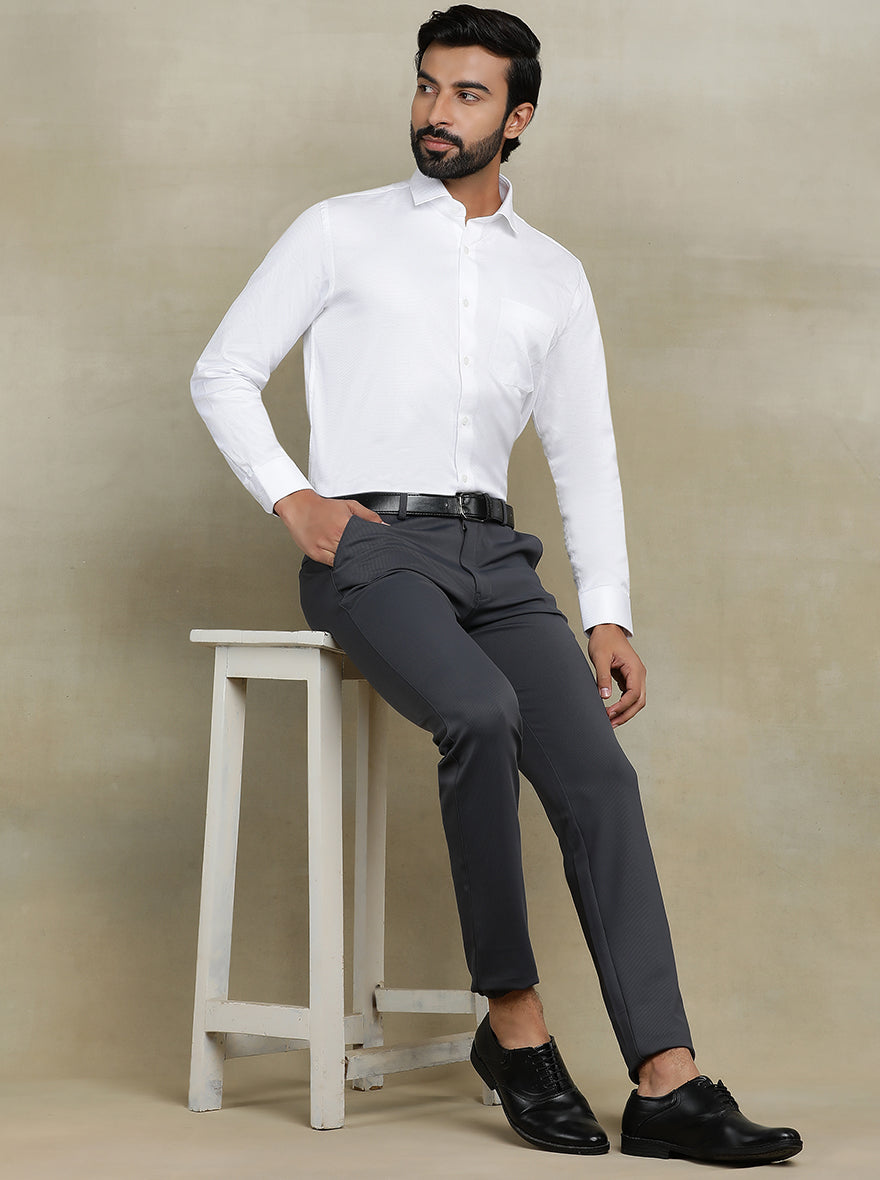 White Dobby Regular Fit Formal Shirt | JadeBlue