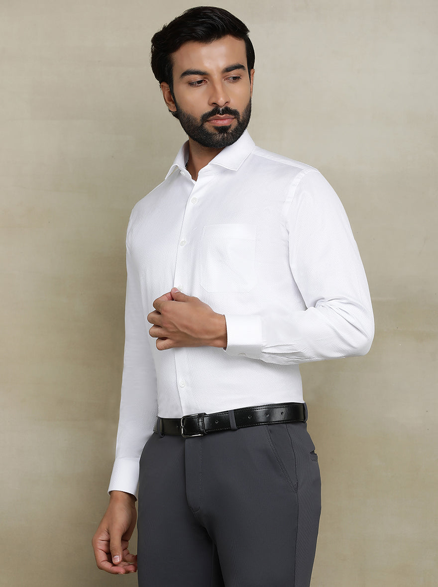 White Dobby Regular Fit Formal Shirt | JadeBlue