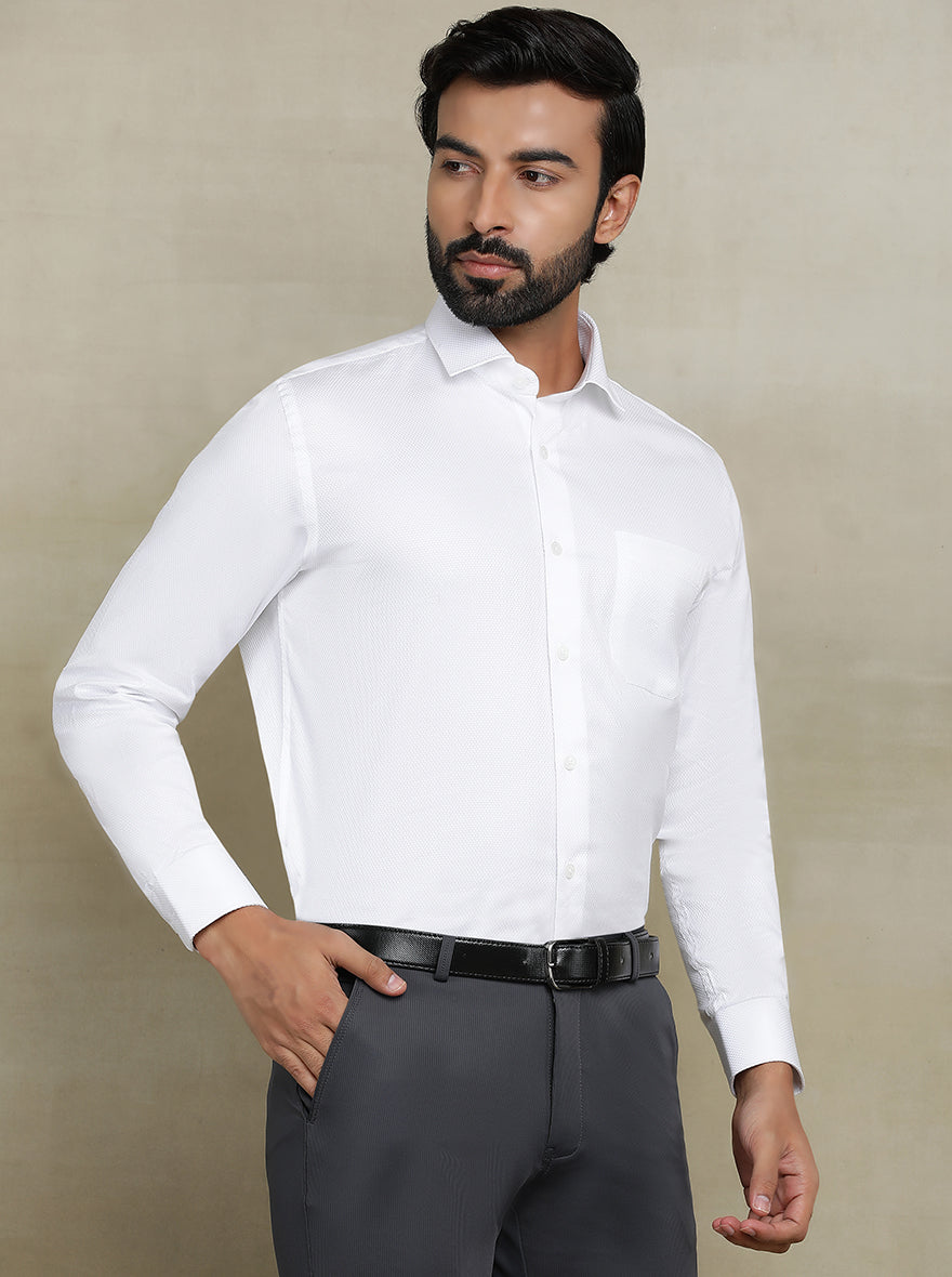 White Dobby Regular Fit Formal Shirt | JadeBlue