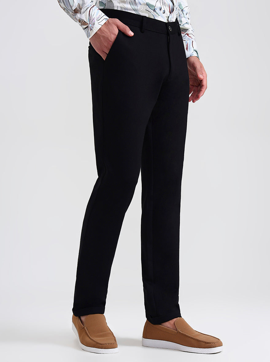 Black Solid Slim Fit Club Wear Trouser | JB Studio