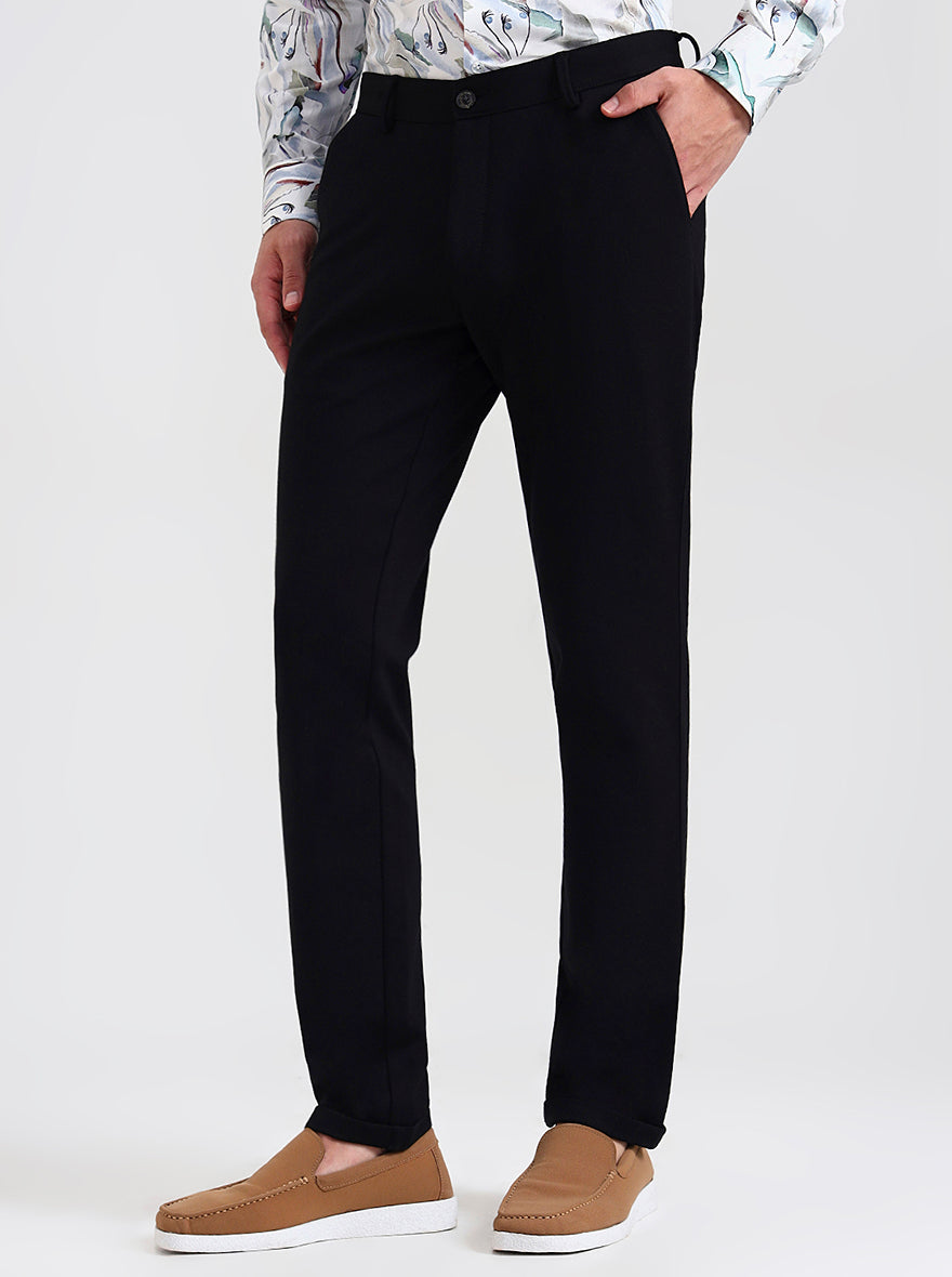 Black Solid Slim Fit Club Wear Trouser | JB Studio