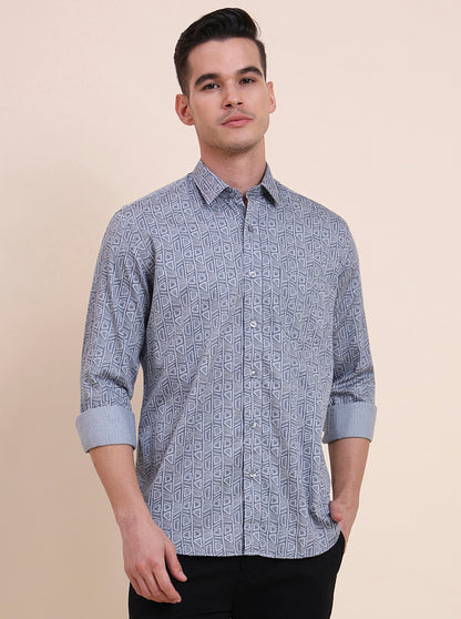 Grey Printed Smart Fit Semi Casual Shirt | Greenfibre