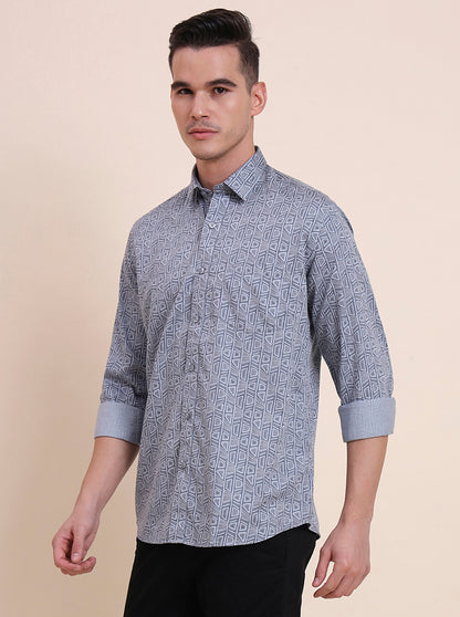 Grey Printed Smart Fit Semi Casual Shirt | Greenfibre