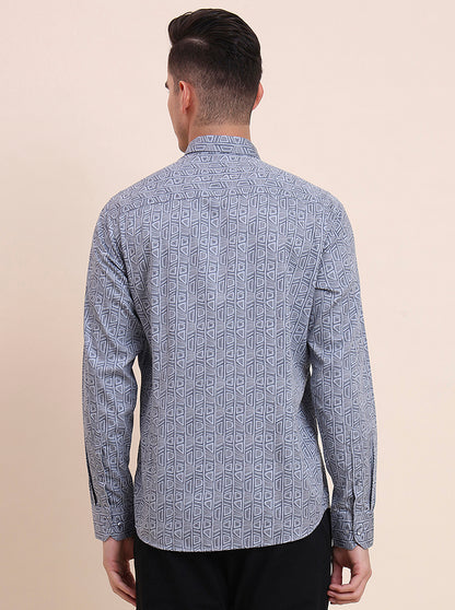 Grey Printed Smart Fit Semi Casual Shirt | Greenfibre