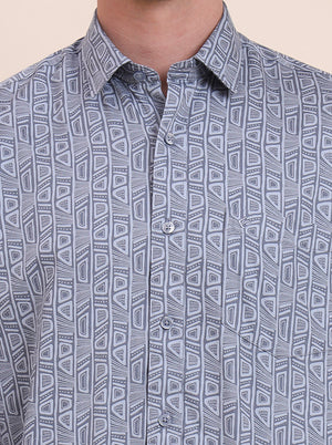 Grey Printed Smart Fit Semi Casual Shirt | Greenfibre
