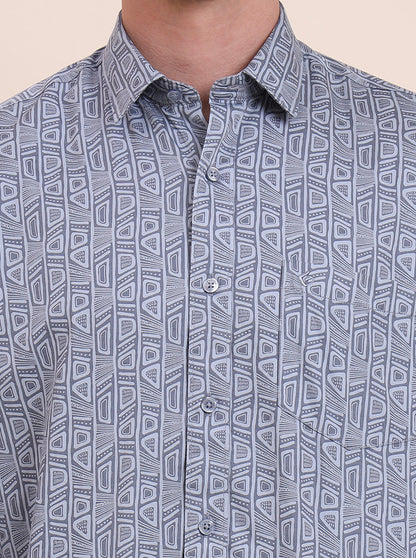 Grey Printed Smart Fit Semi Casual Shirt | Greenfibre