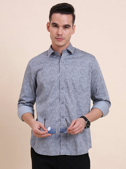 Grey Printed Smart Fit Semi Casual Shirt | Greenfibre