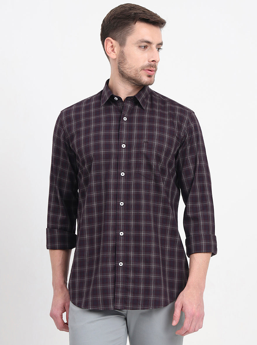 Brown & Maroon Checked Regular Fit Semi Casual Shirt | JadeBlue